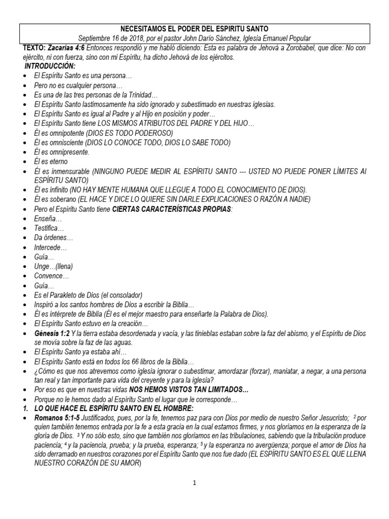 El Poder del Espíritu Santo en la Iglesia | PDF | espíritu Santo | Dios