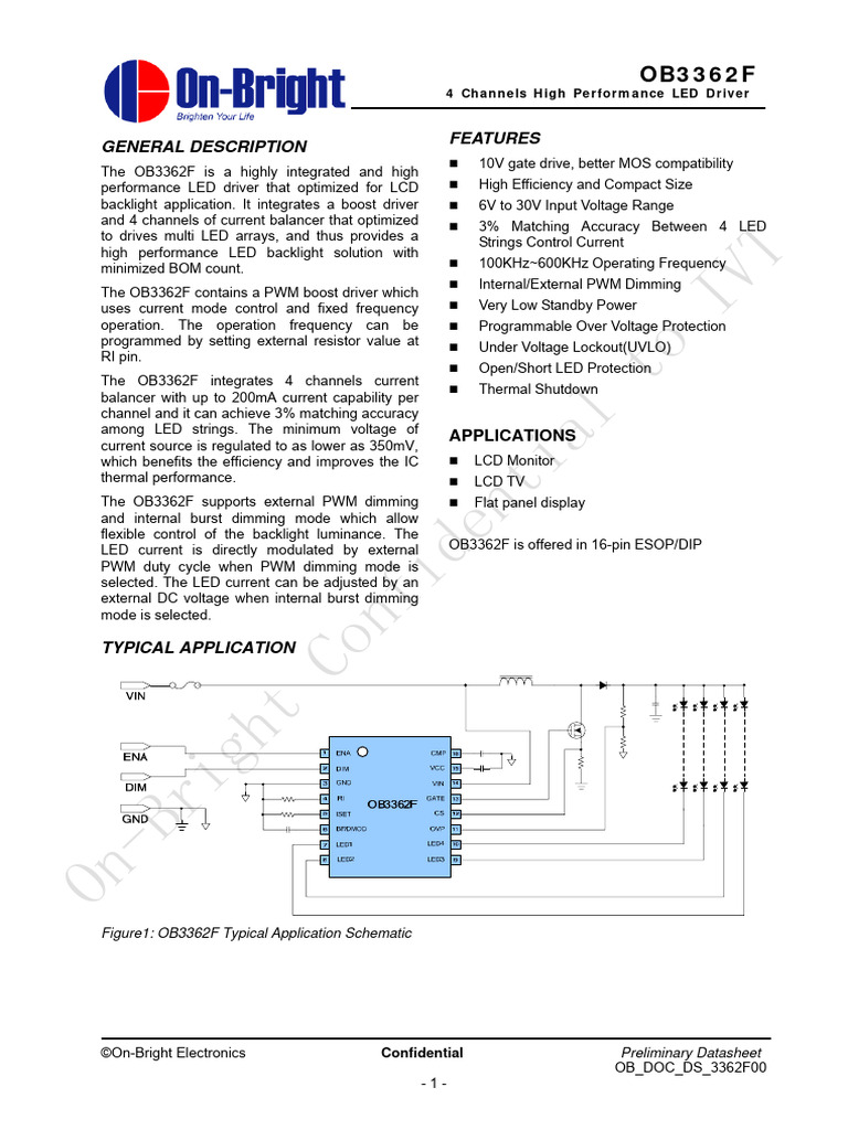 OB3362F: 4-Channel LED Driver Datasheet | PDF | Light Emitting Diode ...