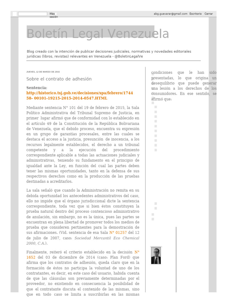 Boletín Legal Venezuela - Sobre El Contrato de Adhesión | PDF | Debido ...