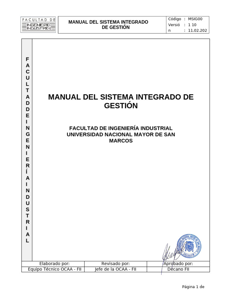 Manual de Gestión FII - UNMSM | PDF | Sistema de manejo de calidad ...