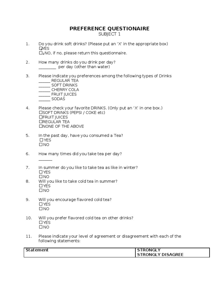 Soft Drink Preference Questionnaire | PDF | Drink | Soft Drink