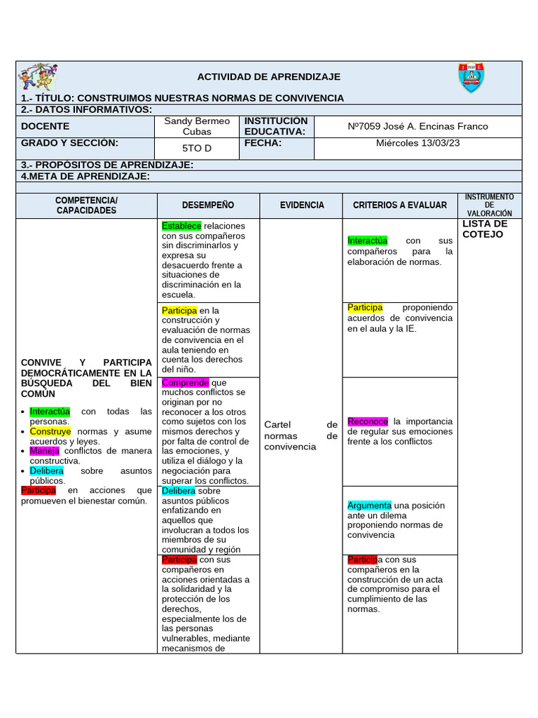 A.personal Social Miercoles 13-03-2024 5to | PDF | Salón de clases ...