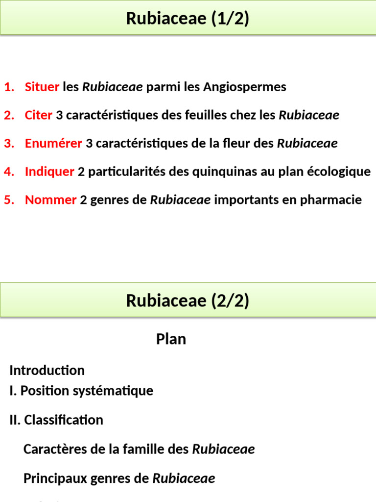 Caractéristiques des Rubiaceae et leur usage | PDF | Botanique | Plantes