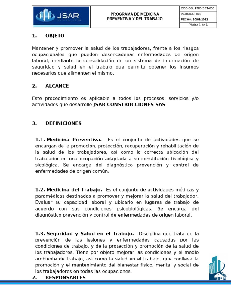 Programa de Medicina Preventiva Laboral | PDF | Seguridad y salud ...