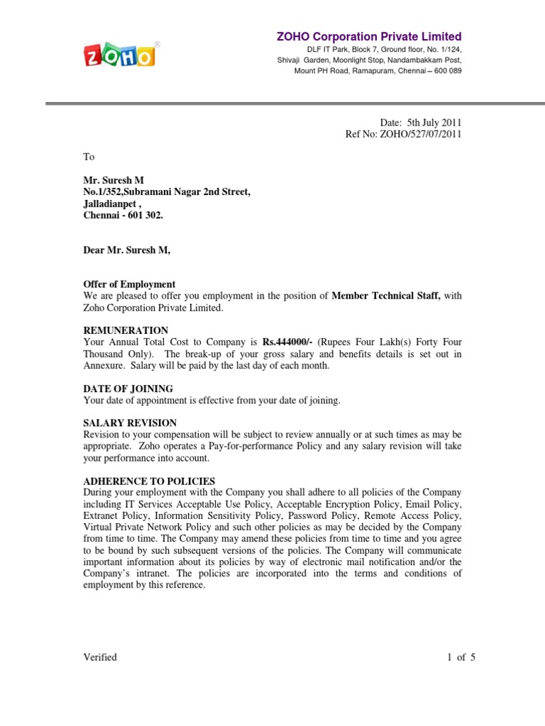 Offer Letter Patent Life Insurance
