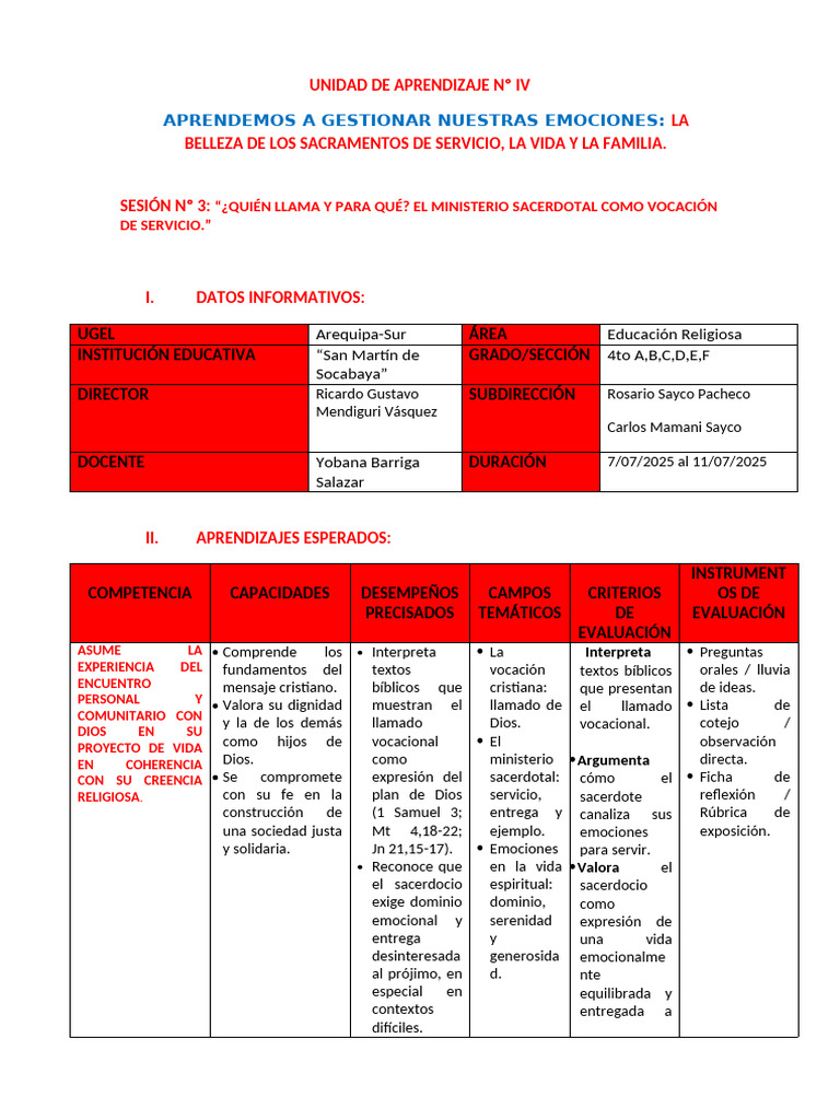 Unidad de Aprendizaje #4 Sesión 3. para Cuarto | PDF | Las emociones ...