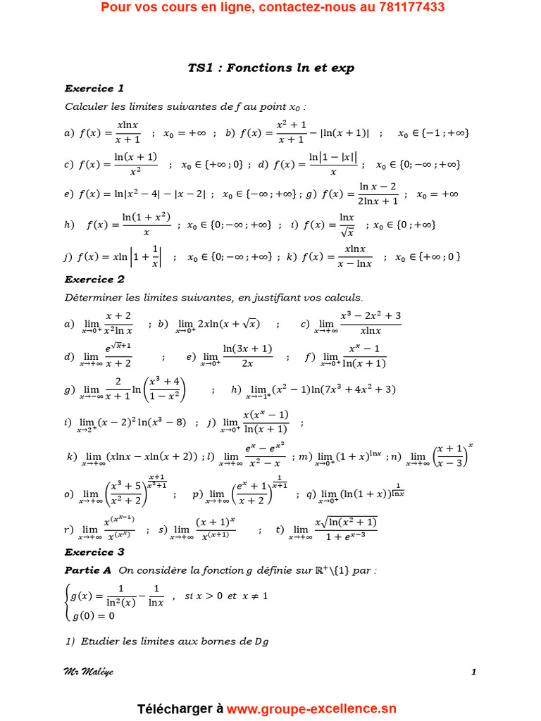 Limites de fonctions logarithmiques et exponentielles | PDF | Limite ...