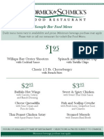 Sample Bar Food Menu: Willapa Bay Oyster Shooters Spinach and Artichoke Dip Classic 1/2 Lb. Cheeseburger