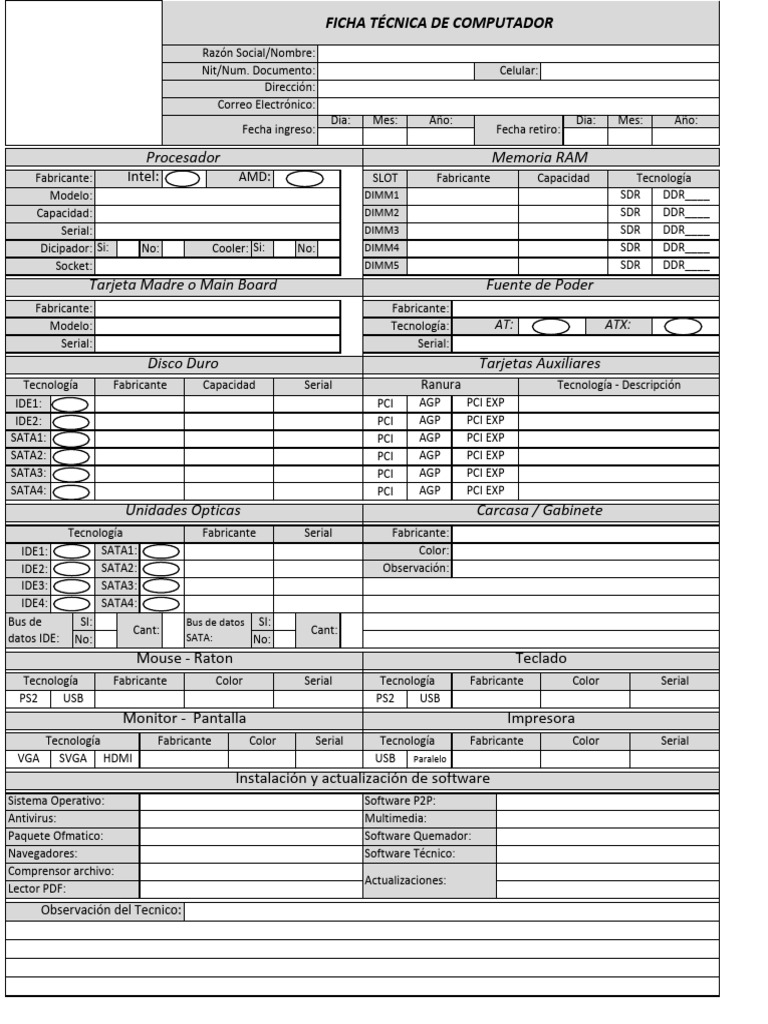 Ficha Técnica de Computadora | PDF | Ciencias de la Computación ...