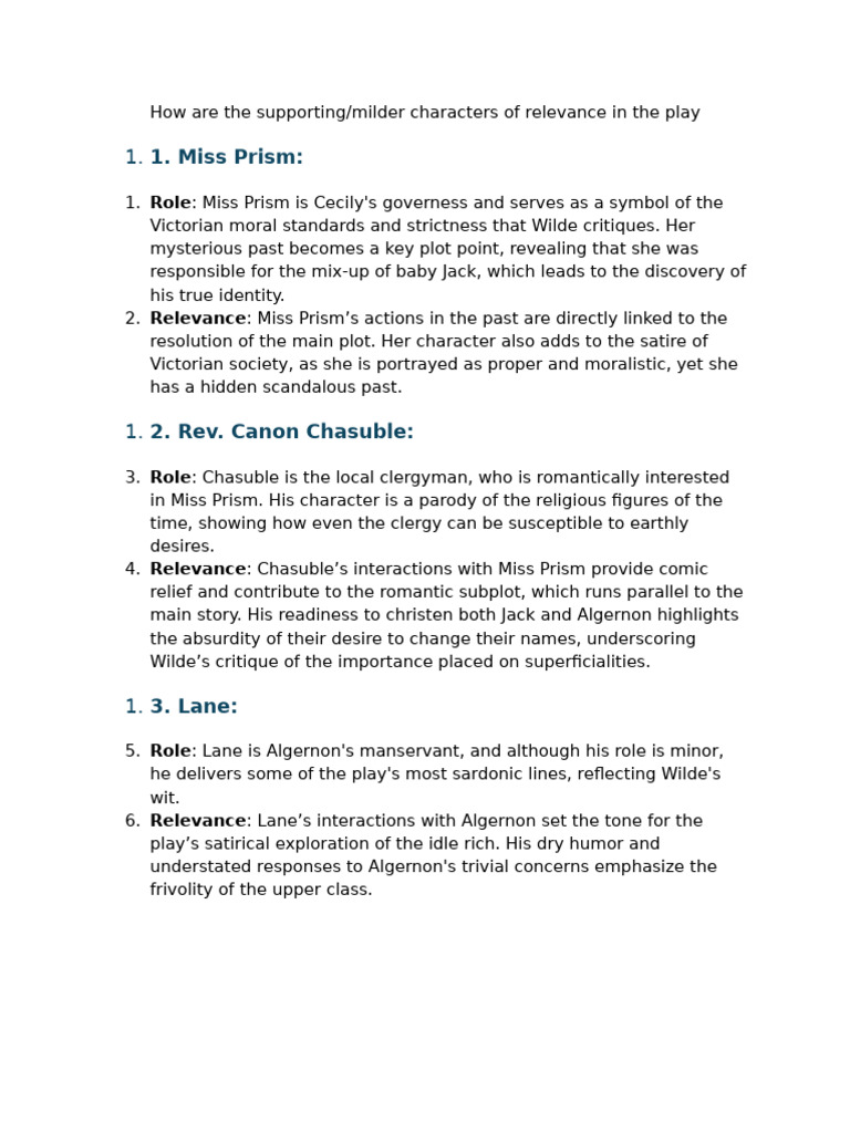 Act 1 Analysis of Earnest's Satire | PDF | The Importance Of Being ...