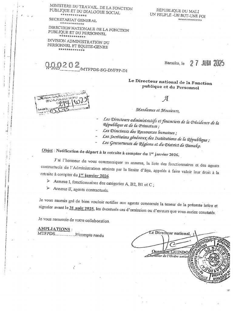 Lettre de Notification de Départ À La Retraite À Compter Du Janvier ...