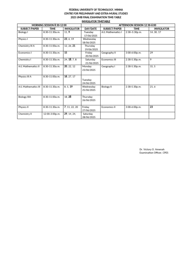 Ijmb Final Time Table 2025-4 | PDF