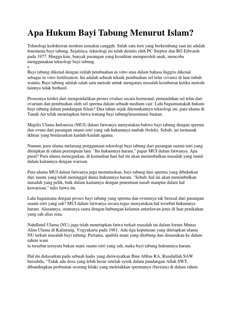 Apa Hukum Bayi Tabung Menurut Islam Pdf