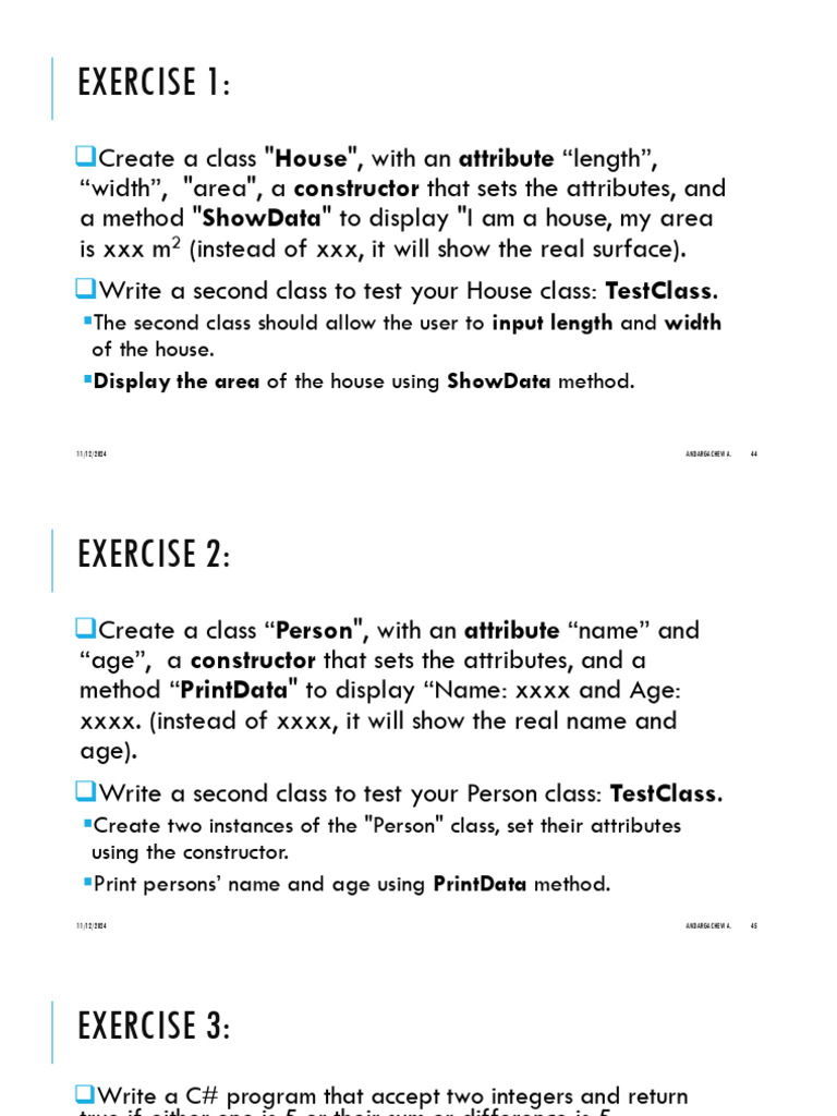 C# Class Exercises for Beginners | PDF | Constructor (Object Oriented ...
