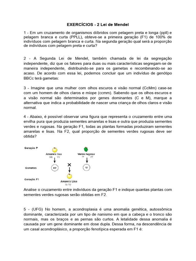 Exercícios sobre a Segunda Lei de Mendel | PDF