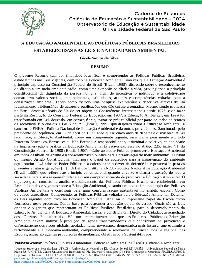Políticas Públicas de Educação Ambiental Brasil | PDF | Movimento ...