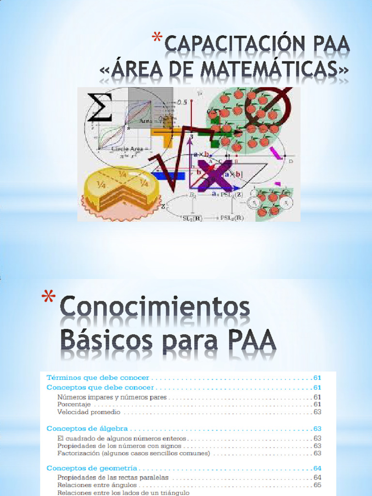 Capacitación Matemáticas PAA: Ejercicios y Fórmulas | PDF