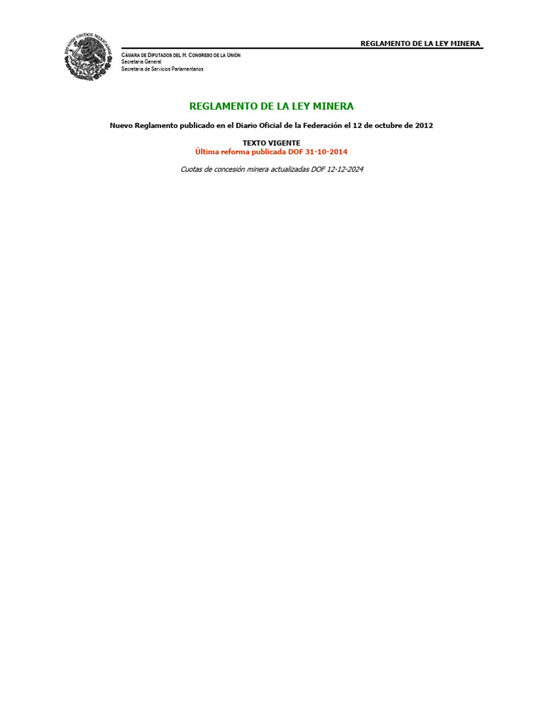 REGLAMENTO de La Ley Minera | PDF | Regulación | Minería