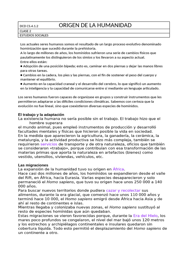Origen de La Humanidad | PDF | Humano | Homo
