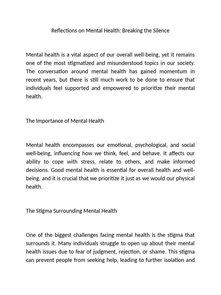 Breaking the Silence on Mental Health | PDF | Mental Health | Social Stigma