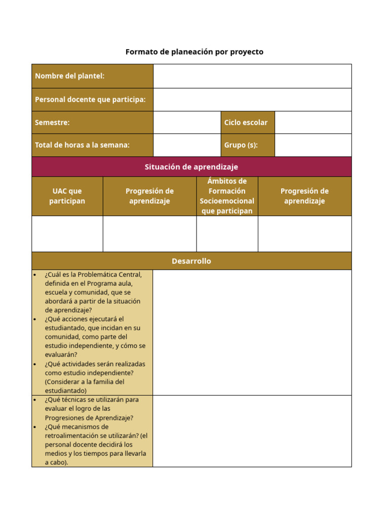 Formato de Planeación Por Proyecto | PDF | Aprendizaje | Ciencia cognitiva