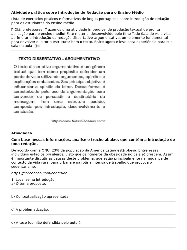 Atividades de Redação para Ensino Médio | PDF | Obesidade | Brasil