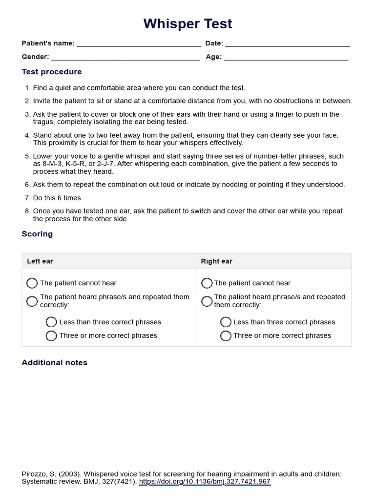 Whisper Test Procedure and Scoring | PDF