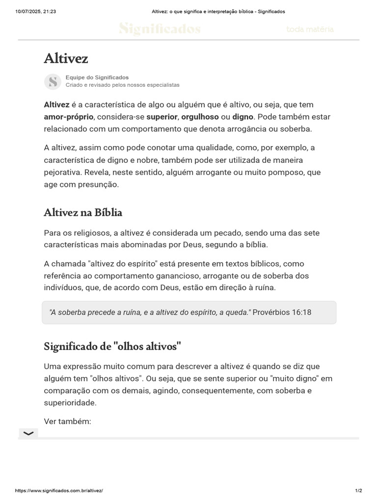 Altivez: Significado e Perspectiva Bíblica | PDF