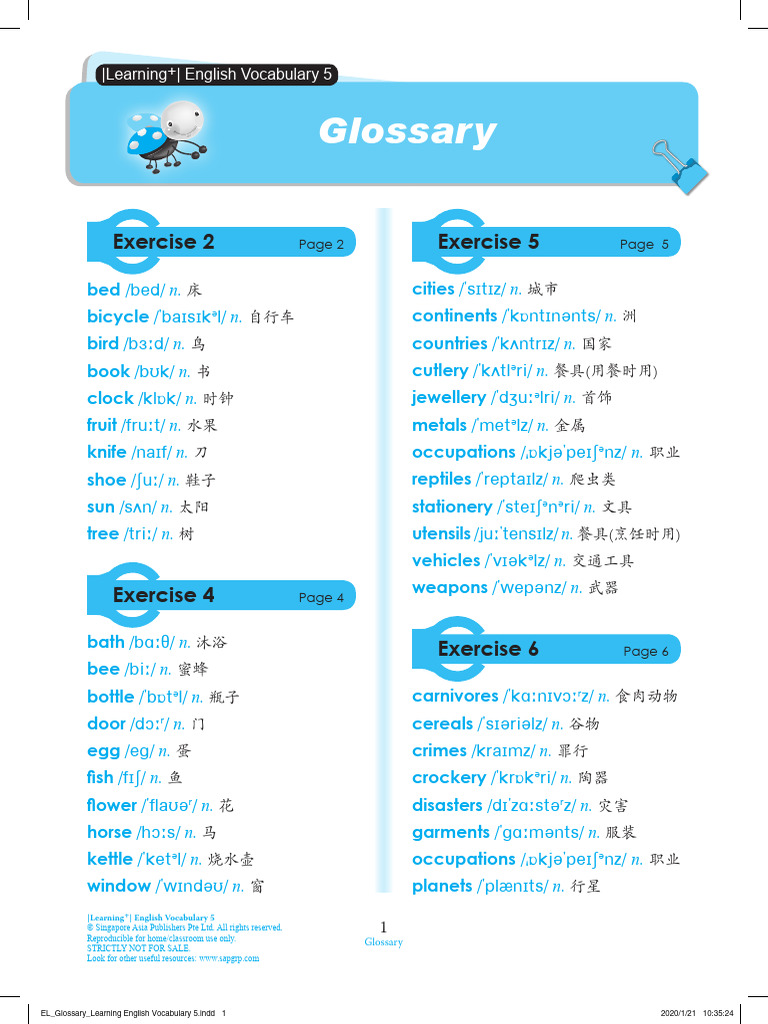 Glossary - Learning English Vocabulary 5 | PDF