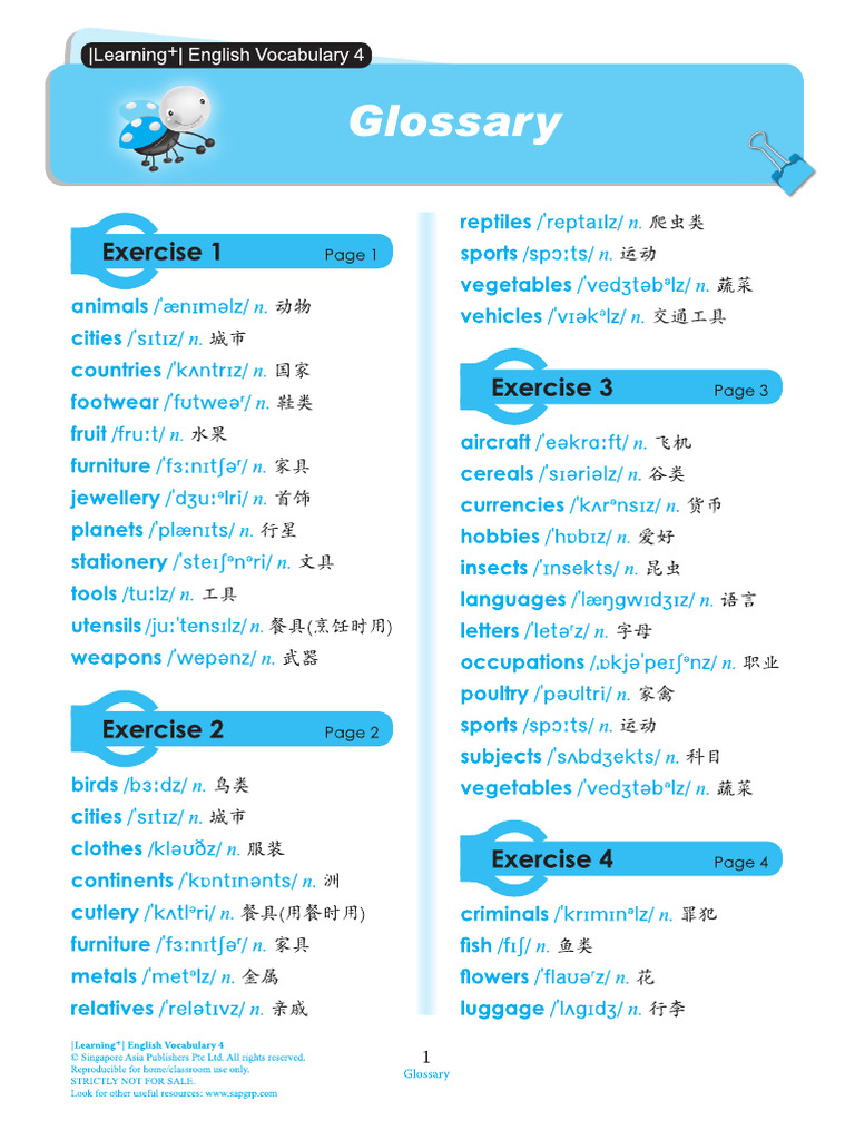 Glossary - Learning English Vocabulary 4 | PDF
