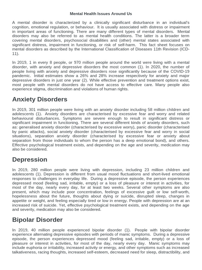 Understanding Common Mental Disorders | PDF | Mental Disorder | Major ...