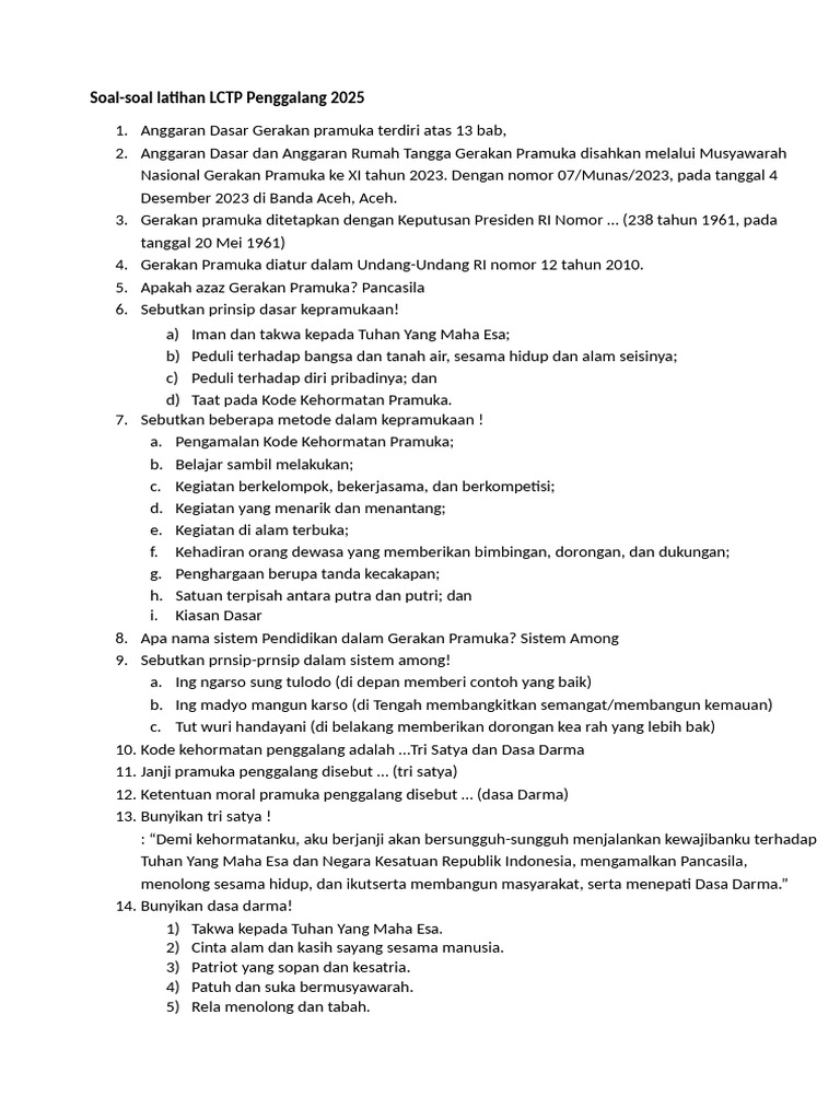 Soal Latihan LCTP Penggalang 2025 | PDF