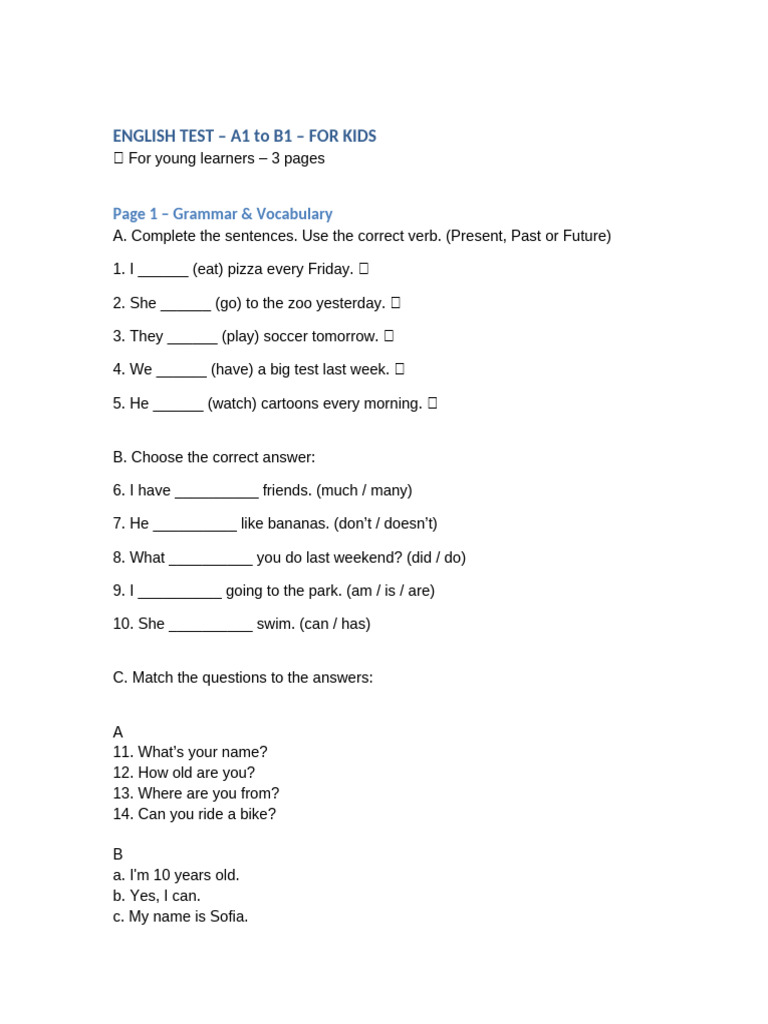 English Test Kids A1 To B1 | PDF | Chess Openings | Chess
