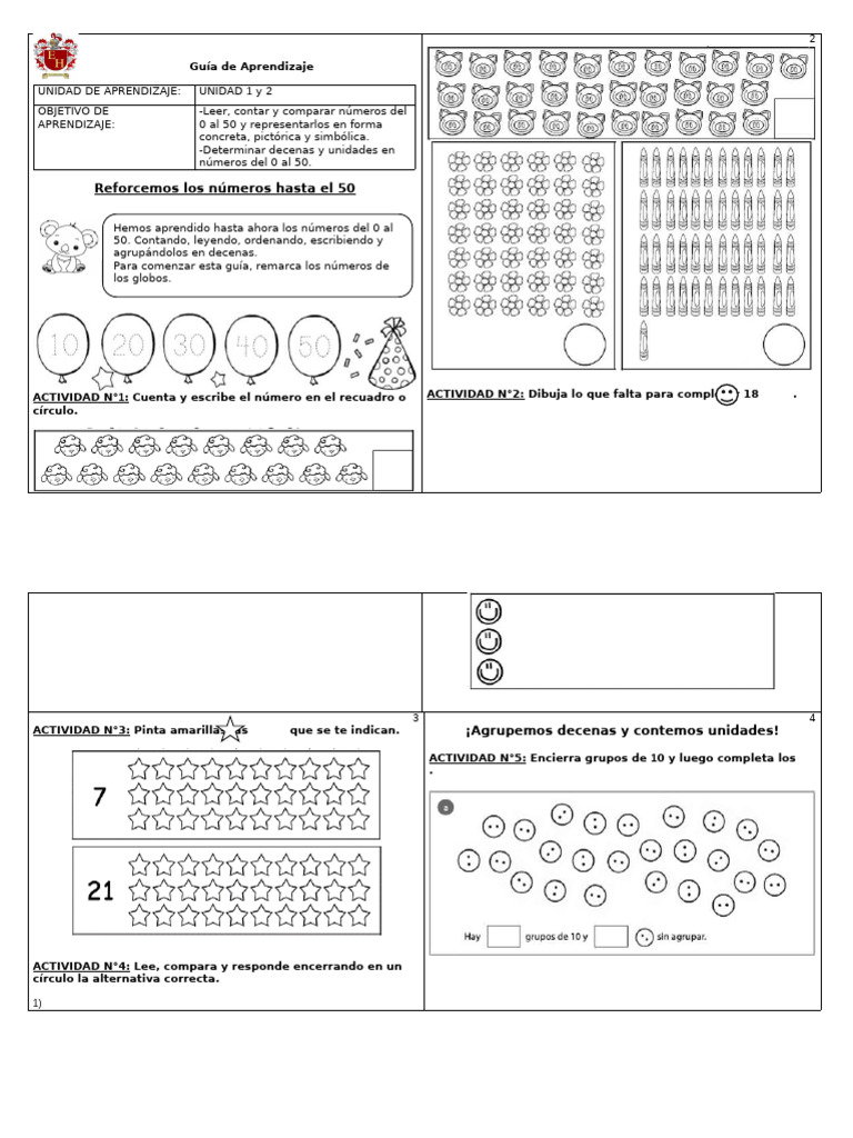 Números del 0 al 50: Guía de Aprendizaje | PDF