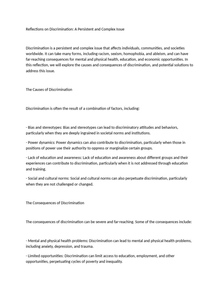 Reflections On Discrimination | PDF | Discrimination | Social Exclusion