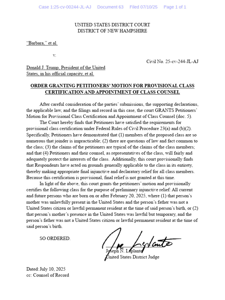 Provisional Class Certification Order | PDF | Class Action | Federal ...
