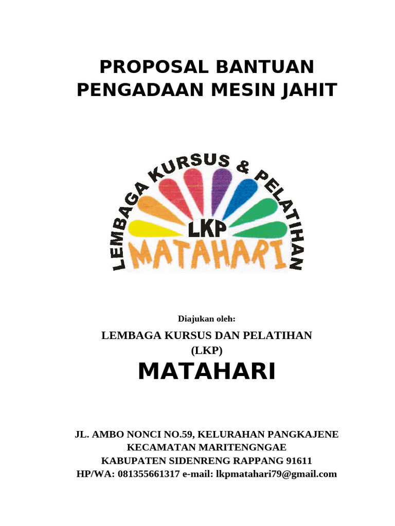 Permohonan Bantuan Mesin Jahit LKP Matahari | PDF