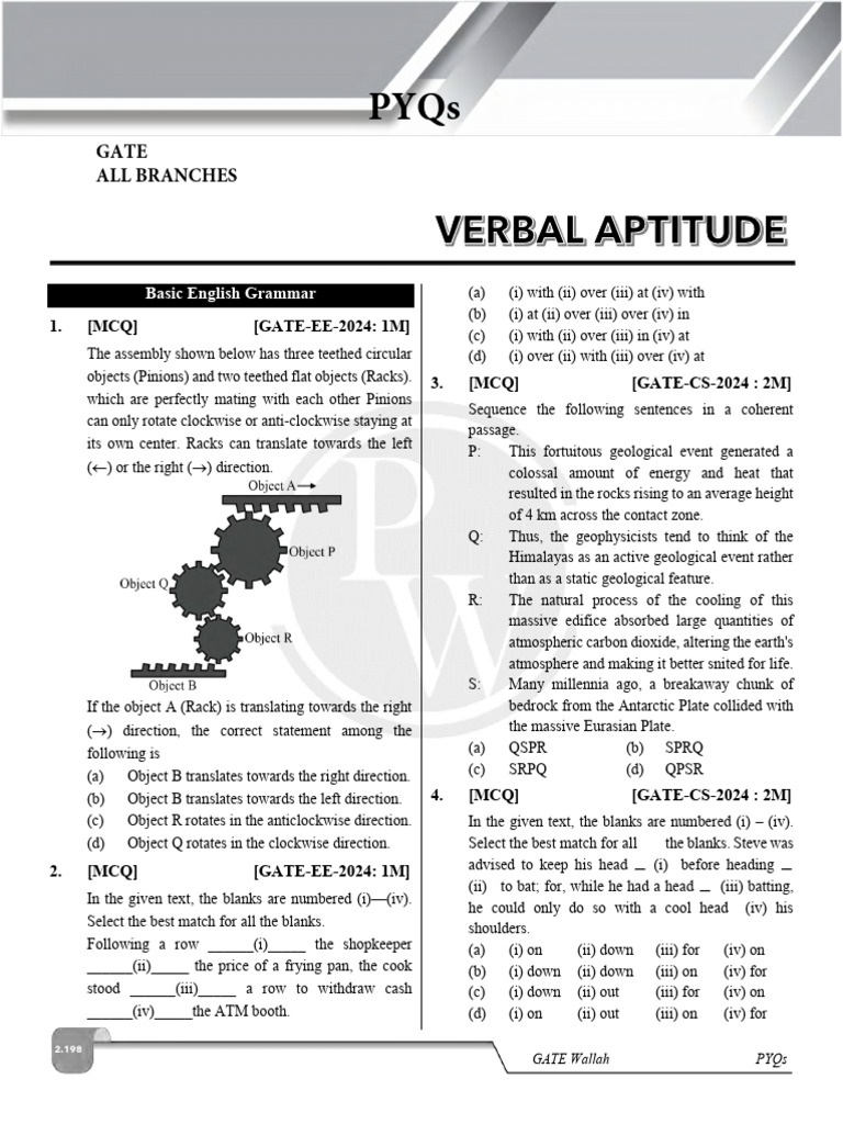 GATE Verbal Aptitude PYQs Analysis | PDF | Multiple Choice