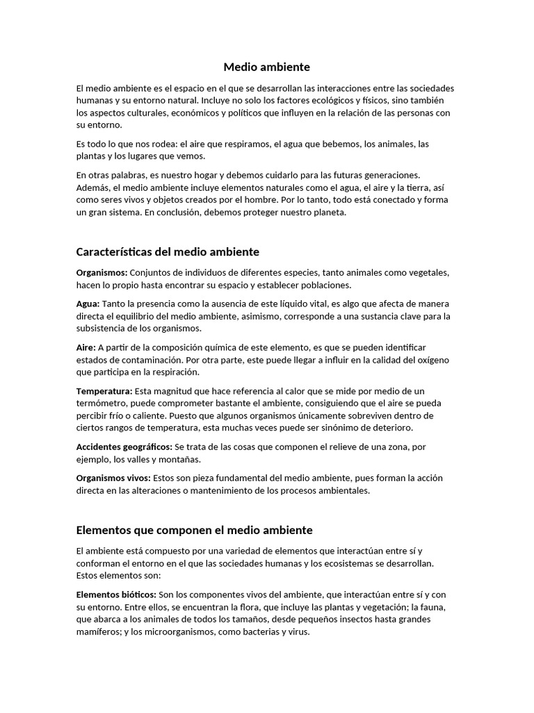 Importancia y cuidado del medio ambiente | PDF | Entorno natural ...