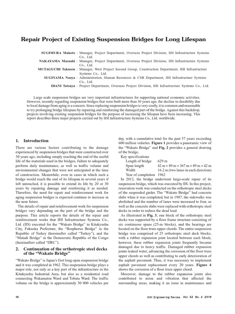 Suspension Bridge Repair Projects Overview | PDF | Truss | Bridge