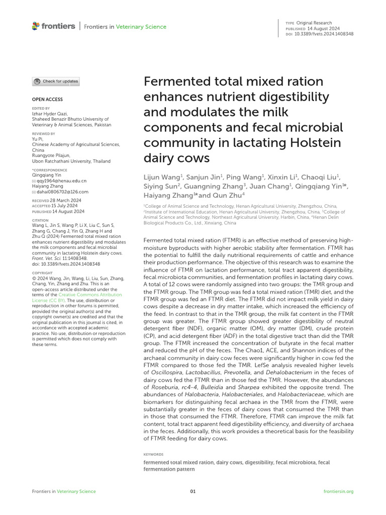 Fermented Total Mixed Ration Enhances Nutrient Digestibility and ...