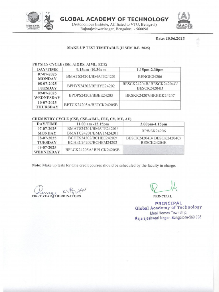 Make Up Time Table | PDF
