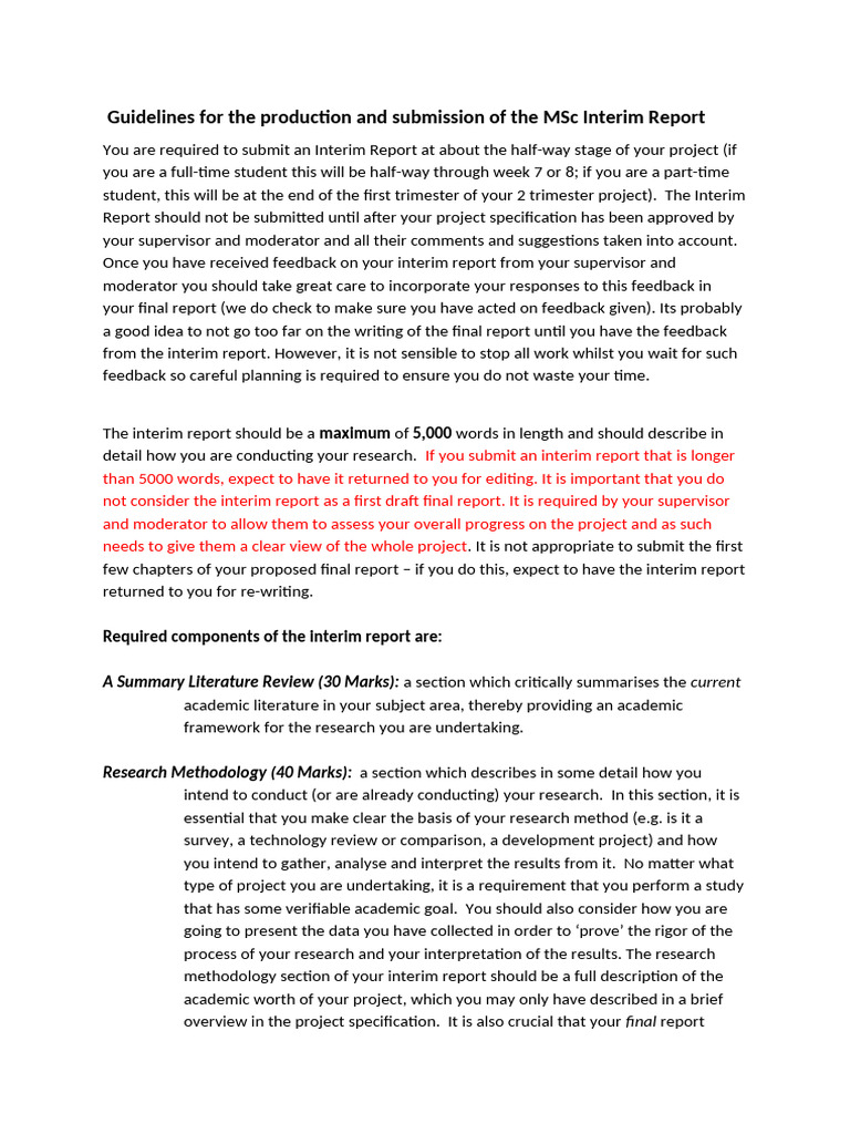 MSc Interim Report Submission Guidelines | PDF | Methodology