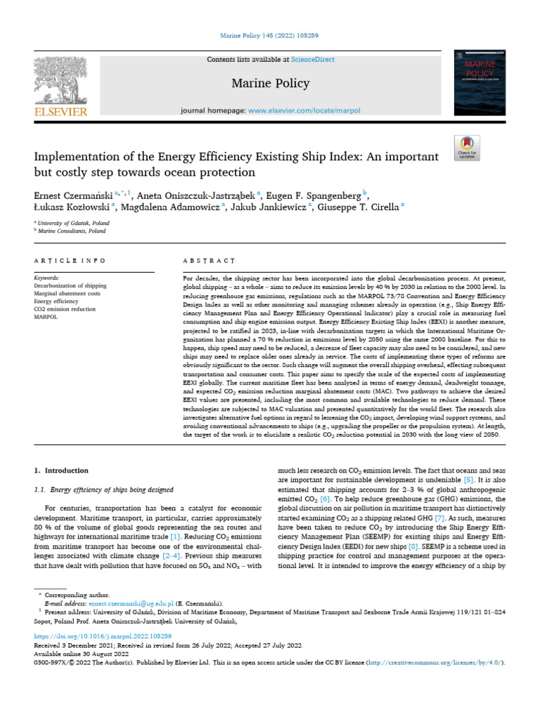 Implementation of The Energy Efficiency Existing Ship Index 1-s2.0 ...