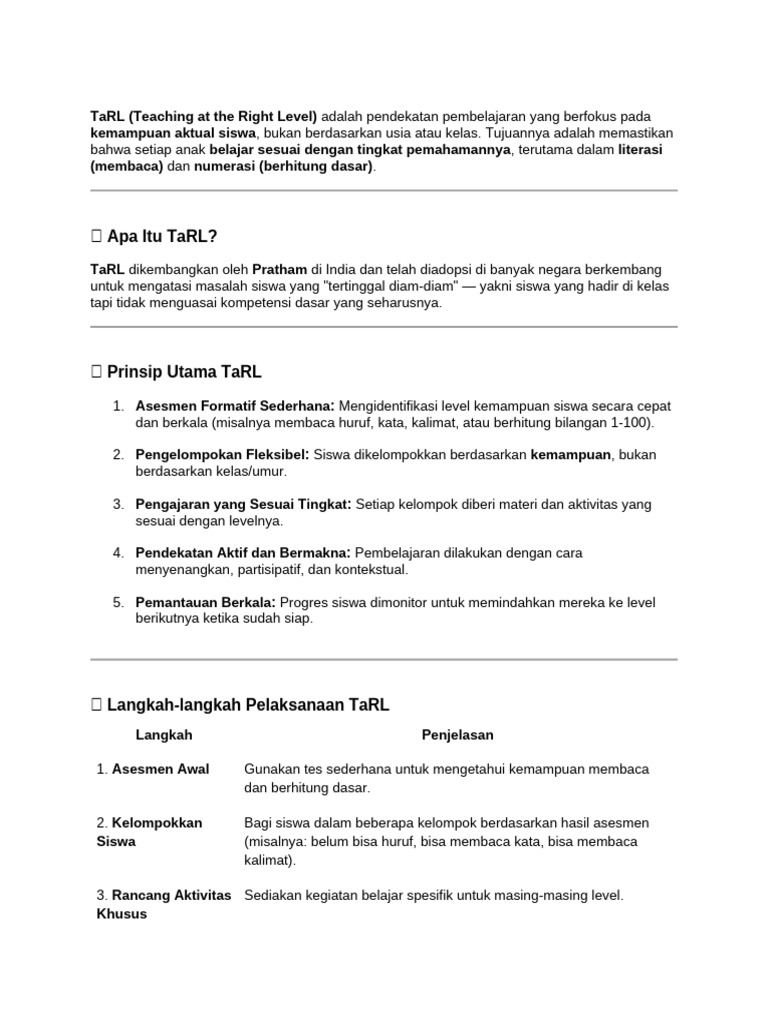 TaRL (Teaching at The Right Level) | PDF