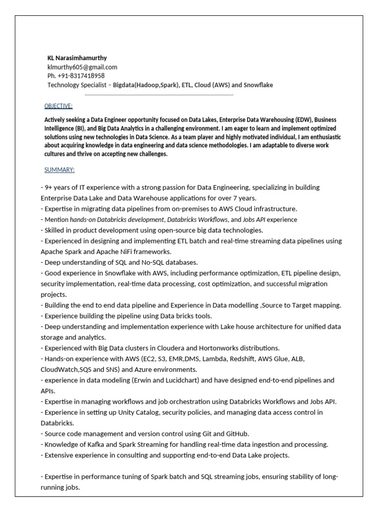 Data Engineer Resume: Big Data & Cloud Expertise | PDF | Apache Spark ...