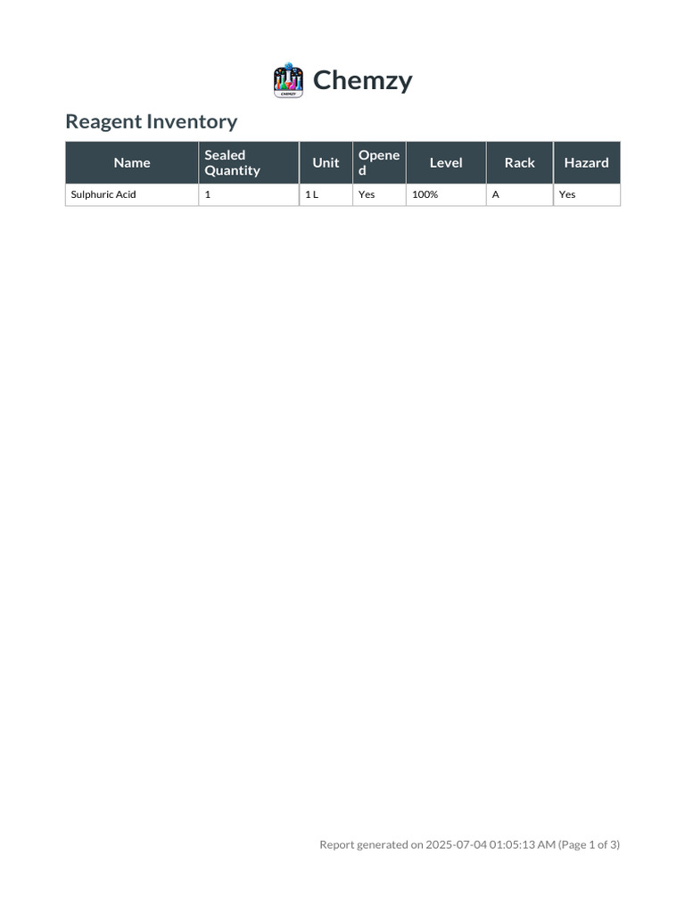 Chemzy: Reagent Inventory | PDF