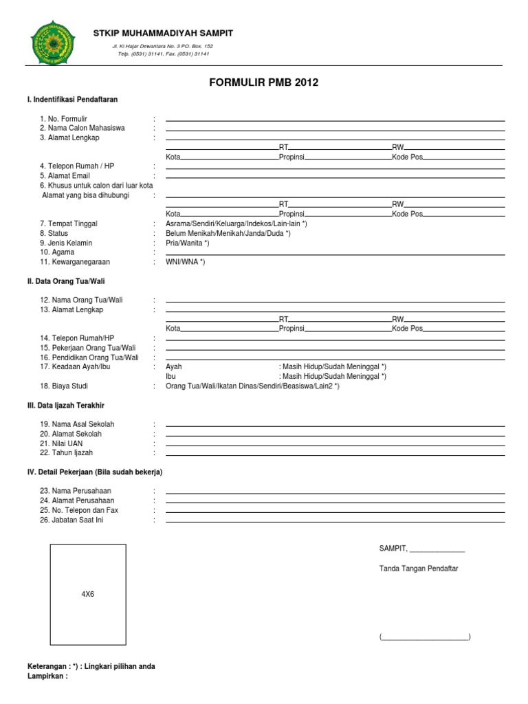 Formulir PMB STKIP Muhammadiyah 2012 | PDF