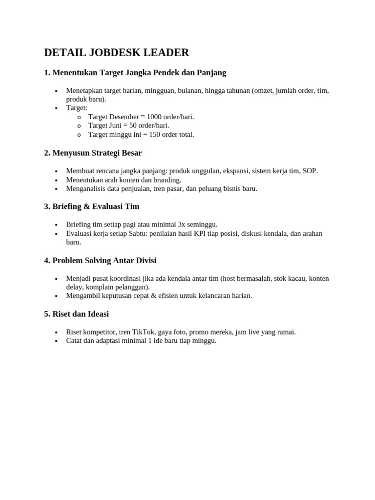 Detail Jobdesk Leader | PDF