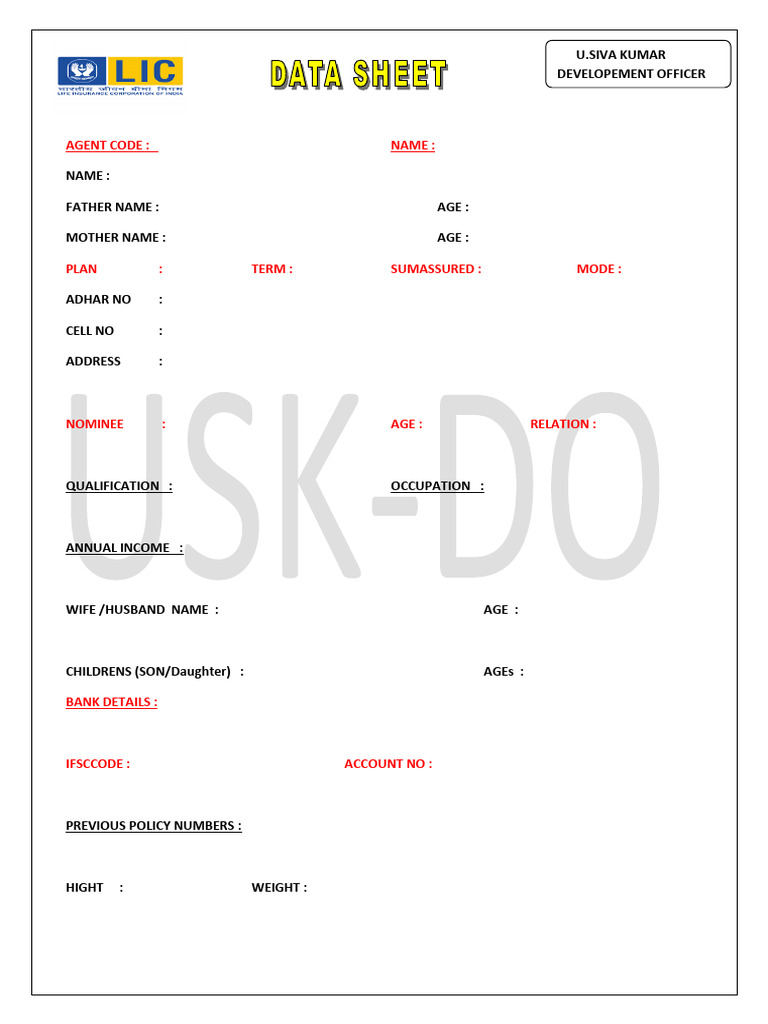 LIC Ananda Data Sheet Template | PDF